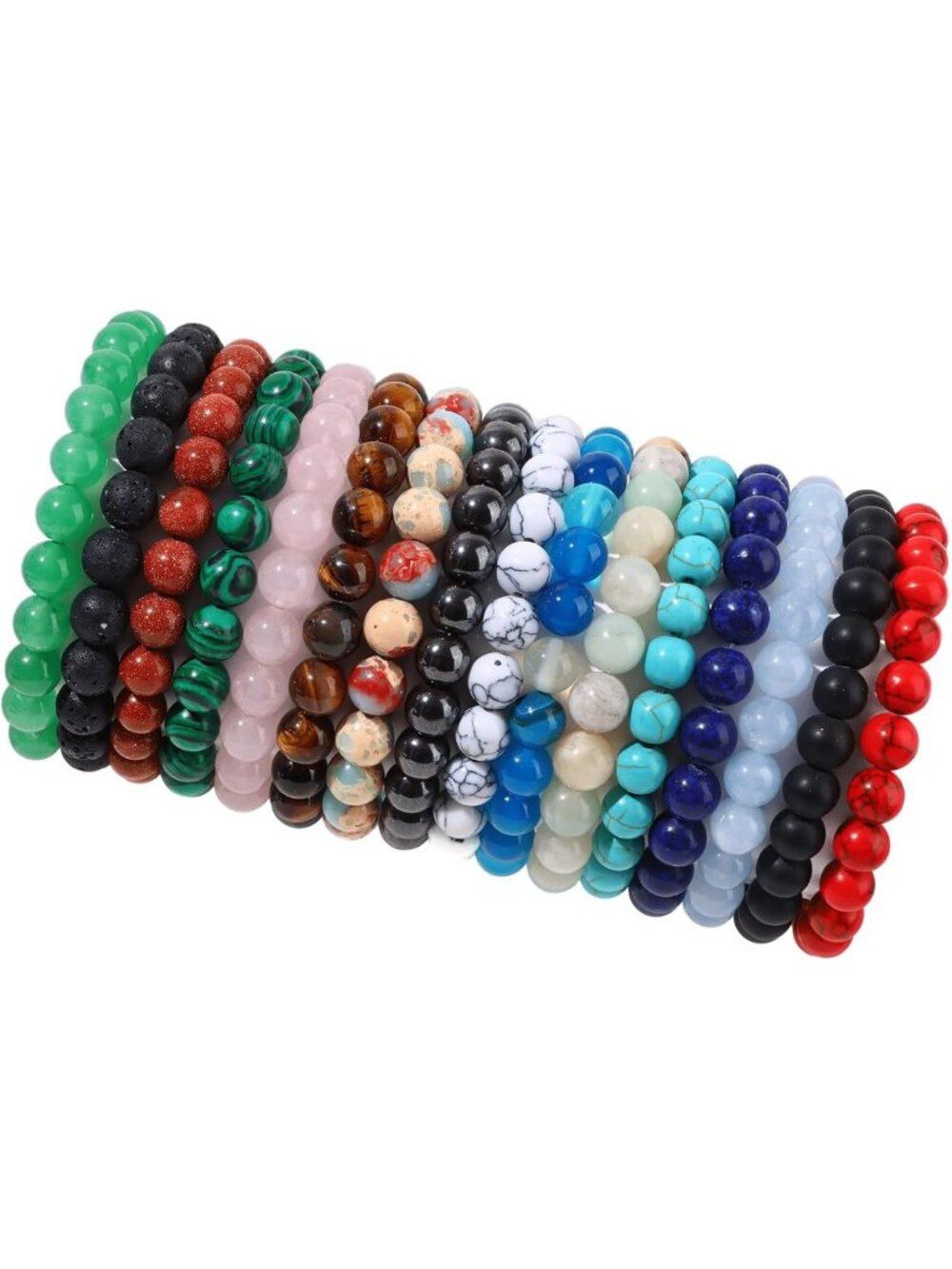 16PCS Crystal Stone Beaded Bracelets Set for Women & Men, 8MM Adjustable Jewelry